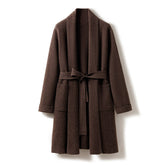 100% Cashmere Mid-length Belted Jacket Long Cardigan